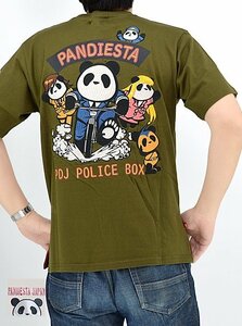 PDJ POLICE BOX半袖Tシャツ◆PANDIESTA JAPAN カーキXXLサイズ 523858 パンディエスタジャパン パンダ 刺繍