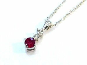 K18 WG ホワイトゴールド ネックレス ■ ルビー 0.10ct ダイヤ 0.02ct レディース アクセサリー アジャスター付き □5E6DS