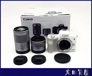 質屋☆EOS Kiss M2 ダブルズームキット EF-M 15-45mm F3.5-6.3 IS STM、EF-M 55-200mm F4.5-6.3 IS STM 動作品 中古☆1円～売り切り