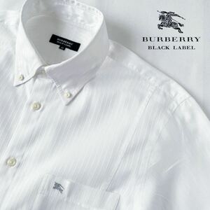 (美品) バーバリー ブラックレーベル BUBERRY BLACK LABEL ボタンダウン 長袖 シャツ 40 (L) ホワイト ストライプ ドレスシャツ 