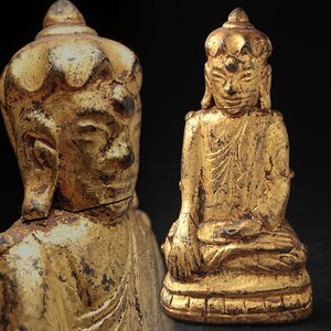 JK379 時代仏教美術 漆箔 木彫「釈迦如来坐像」高10cm 重40g・漆金木雕釋迦牟尼佛像・仏像・古仏