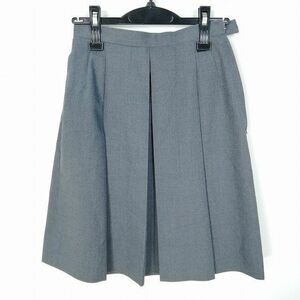 1円 スクールスカート 冬物 w63-丈53 グレー 中学 高校 プリーツ 学生服 制服 女子 中古 HK6359