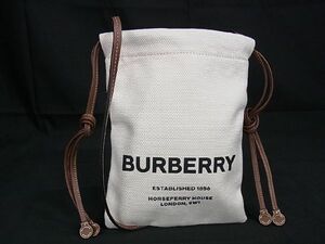 1円 ■極美品■ BURBERRY バーバリー キャンバス クロスボディ ショルダーバッグ ポシェット 斜め掛けかばん アイボリー系 BE6320