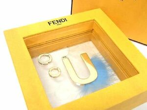 ■美品■ FENDI フェンディ ABCLICK U ファー ペンダントトップ イニシャルチャーム レディース ゴールド系×ブルー系 BA0633アZ