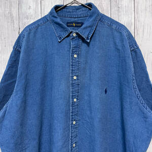 ラルフローレン Ralph Lauren デニムシャツ 半袖シャツ メンズ ワンポイント コットン100% 2XLTサイズ 5‐573