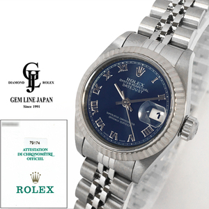 美品 ギャラ付 ロレックス デイトジャスト 79174 P番 ブルーローマ WG/SS レディース 自動巻き 腕時計