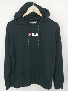 ◇ FILA フィラ ロゴライン 長袖 パーカー サイズM ブラック レディース