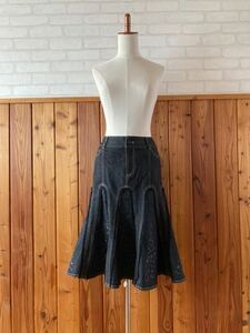 EPOCA エポカ レディース マーメイド デニム スカート 38 Mサイズ位 ブラックデニム ローズ刺繍 上品 膝下 ジーンズ skirt denim ⑩