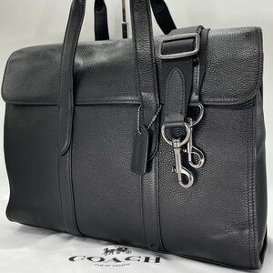 ほぼ未使用 COACH コーチ メトロポリタン ビジネスバッグ ブリーフケース 2way ショルダー A4 PC 肩掛け レザー シボ革 黒 ブラック ロゴ