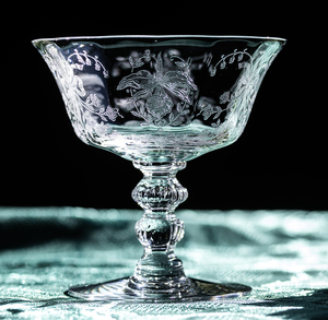 1940年～ ヘイシー グラス オーキッド 蘭 エッチング クリスタル シャンパン カクテルグラス 花 ラン シャーベットグラス 酒 アンティーク