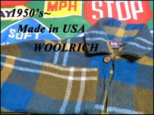 《コンディション◎な1着》Made in USA製アメリカ製黒タグ付WOOLRICHウールリッチビンテージウールシャツチェックプルオーバー50s50年代60s