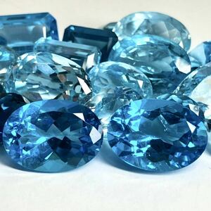 ［天然ブルートパーズ20点おまとめ 200ct］A ルース 裸石 宝石 ジュエリー jewelry blue topaz DI0 ☆