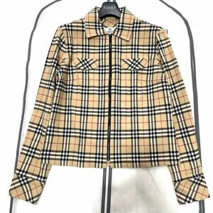 美品★BURBERRY★春～初夏の羽織り★デニムジャケットコート 総ノバチェック ショートブルゾン シャツカーディガン 38M バーバリーロンドン