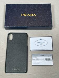 新品 未使用 PRADA iPhone XS Max スマホ ケース iPhoneケース プラダ ロゴ ⑬ サフィアーノ 黒 ブラック レザー 本革