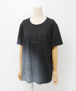 GO5166〇イタリア製*フェンディ FENDI*ロゴ*総柄/グラデーション*Tシャツ*半袖*カットソー*L～XL相当*ブラック系