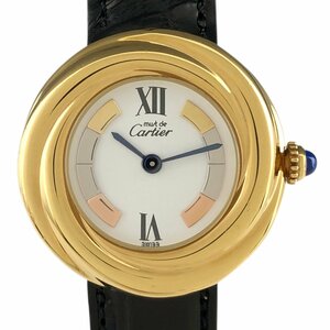 カルティエ CARTIER マスト トリニティ ヴェルメイユ W1010744 腕時計 シルバー925 GP レザー クォーツ ホワイト レディース 【中古】