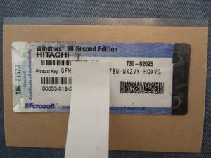 HITACHI Windows 98 Second Edition SE プロダクトキーシール