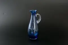 *M132*昭和レトロ　青色ガラス　兎文　水注　花瓶　BE14
