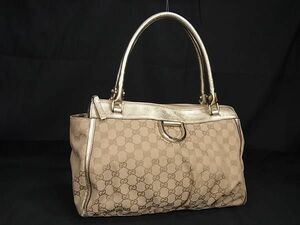 1円 ■美品■ GUCCI グッチ 189831 002122 アビー GG柄 GGキャンバス×レザー トートバッグ ショルダーバッグ ライトブラウン系 FB0721