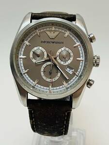 動作未確認　EMPORIO ARMANI エンポリオアルマーニ QZ AR-6040 クロノ デイト シルバー文字盤 メンズ 腕時計