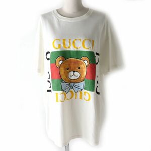 美品△正規品 GUCCI グッチ EXO KAI エクソ カイ コラボ 615044 テディベアプリント オーバーサイズ 半袖 Tシャツ レディース 白×マルチ L