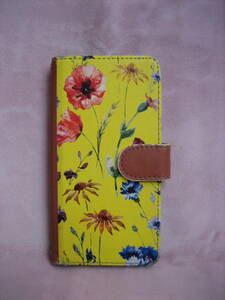 ◆スマホケース花柄イエローボタニカル黄色◆手帳型クリアハードケース付マグネット