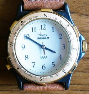 TIMEX INDIGRO Gold Tone Compass Bezel