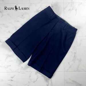 RALPH LAUREN ラルフローレン センタープレス ウールハーフパンツ ボトムス レディース 紺 ネイビー サイズ7*NC105