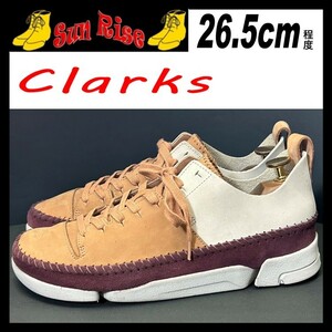 即決 Clarks クラークス レディース UK7.5D 26.5cm程度 レザー スニーカー マルチカラー カジュアル ドレス シューズ 革靴 中古