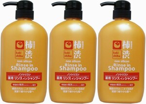 3本　柿渋 ノンシリコン 薬用リンスインシャンプー 600mL　頭皮の汚れ、ニオイを防ぎ清潔で健やかな髪へ。 柿渋エキスを配合してます。