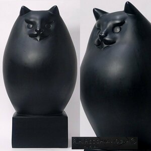 慶應◆アメリカ芸術家【R.H.RECCHIA(R・ヘンリー・レキア)】1931年作品 Fat-Black Persian Cat 太った黒猫 置物オブジェ 高47㎝