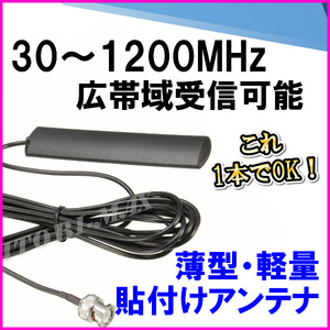 30-1200MHz 広帯域受信♪薄型・貼付けアンテナ コネクター BNC 新品 即納 -A / エアーバンド 無線機 ハンディトランシーバーに 過激派MAX