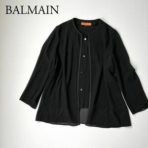 BALMAIN バルマン　ノーカラージャケット ブルゾン　アウター　羽織　トップス 長袖　重ね着デザイン　レース