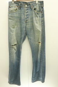 【中古】 LEVIS メンズデニムパンツ W32×L32 デニムパンツ LEVIS W32×L32 水色 アクアブルー ダメージ加工