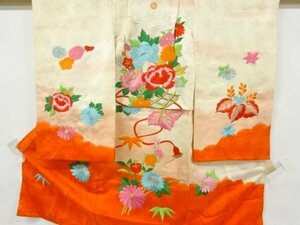 ys6957981; 宗sou 花籠模様刺繍一つ紋着物【アンティーク】【着】