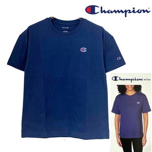 新品 L ★ Champion チャンピオン レディース 半袖 Tシャツ ネイビー ブルー クルーネック ロゴ コットン 綿 ボーイフレンド ルーズ 紺