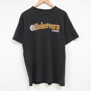 L/古着 リーボック REEBOK 半袖 ブランド Tシャツ メンズ NFL ピッツバーグスティーラーズ Beleevers コットン クルーネック 黒 ブラッ