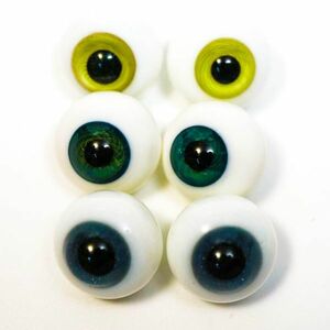 ドールアイ 16mm ガラス 黄縞　緑ラメ　深青　ガラス製 ガラス球 硝子眼 3対セット