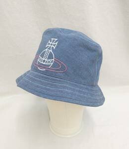 Vivienne Westwood ヴィヴィアンウエストウッド バケットハット 帽子 ブルー 青系 綿 エンブレム 刺繍 店舗受取可