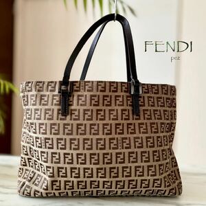 極美品 FENDI フェンディ ズッカ柄 レザートートバッグ レディース 牛革 本革 ブラウン 茶 肩掛け ハンド ビジネス 通勤 ショルダー 正規品