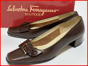 即決 Salvatore Ferragamo フェラガモ 7≒24.5cm パンプス 茶 ブラウン レディース F