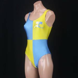 C0265★courreges スカイブルー 水色 黄色 イエロー 日本製 カラフル 130サイズ ナイガイ 女子 レディース ワンピース水着 プール 海 衣装 