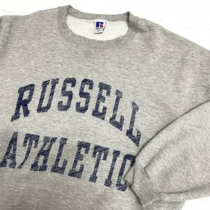 USA古着 90s RUSSELL ATHLETIC プリント スウェット アメリカ製 霜降りグレー XXLサイズ / レア ラッセル トレーナー 90年代 ロゴ