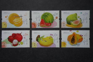 外国切手： 中国香港切手「果物」 6種完 未使用