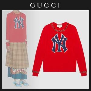 GUCCI☆グッチ☆2018FWコレクション!!NYヤンキースコラボ!!ビジューNYパッチウールニット!! 激レアアイテム!!美品!!ランウェイモデル!!