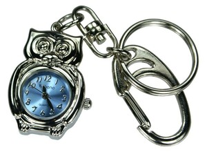 かわいい 可愛い ミニ フクロウ 小さい 懐中 時計付き キーホルダーウォッチ ライトブルー 安い クリックポスト