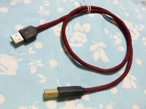 USB-A - USB-B USB デジタル ケーブル 7N OCC 純銀コート 60cmほど ワインレッド布スリーブ仕上げ (長さ スリーブ配色 配線 カスタム可)