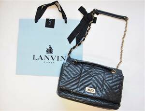 定価40万★新品同様★Lanvin★アルベールエルバスデザイン大型ハッピーバッグ★チェーンショルダークロスボディ黒キルティング羊革ランバン