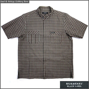 即決★BURBERRY BLACK LABEL★メンズ2 半袖シャツ バーバリーブラックレーベル 三陽商会 日本製 チェック柄 ジップシャツ