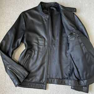 【Lサイズ 美品 】 BEAMS ビームス レザージャケット ライダース シングル シープスキン ラムレザー 羊革 ブラック 黒 アウター ブルゾン 